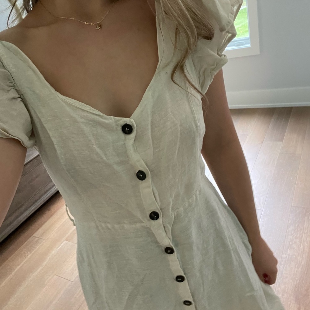 Zara Beige Button Up Linen Dress - Picture 3 of 4